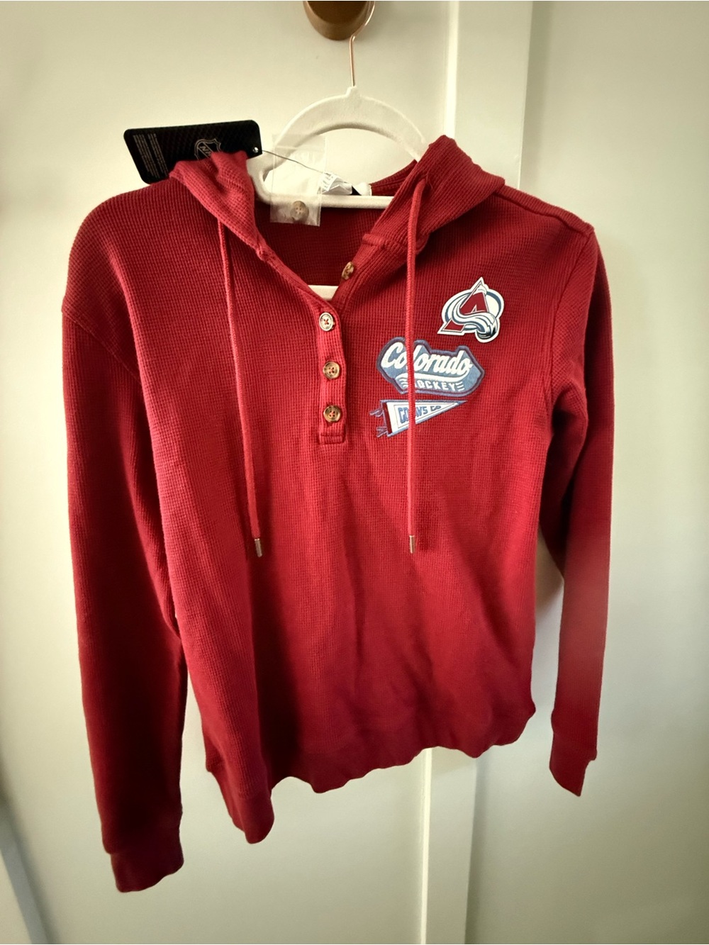 Colorado Avalanche Red Hooded Waffle Knit Henley Pullover Womens Sz S